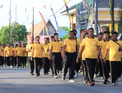 Olahraga Bersama TNI, Polri, dan Kejaksaan Warnai Peringatan Hari Bhayangkara ke-79 di Polres Indragiri Hilir