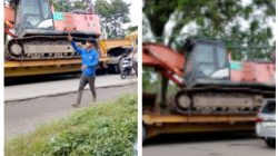 Truk Trailer Bermuatan Alat Berat Terperosok di Depan RS Tri Jaya, Tanggung Jawab Perusahaan Dipertanyakan