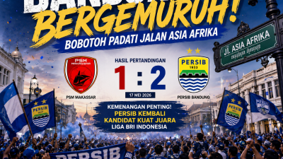 Bandung Bergemuruh, Bobotoh Persib Bandung Padati Jalan Asia Afrika Rayakan Kemenangan atas PSM Makassar